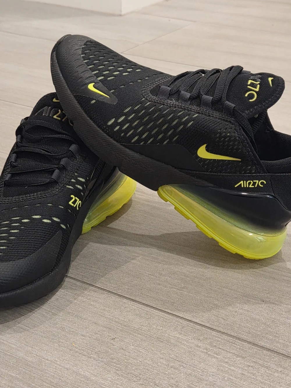 Nike Kids Air Max 270 Sneakers — Black with Neon Yellow Accents